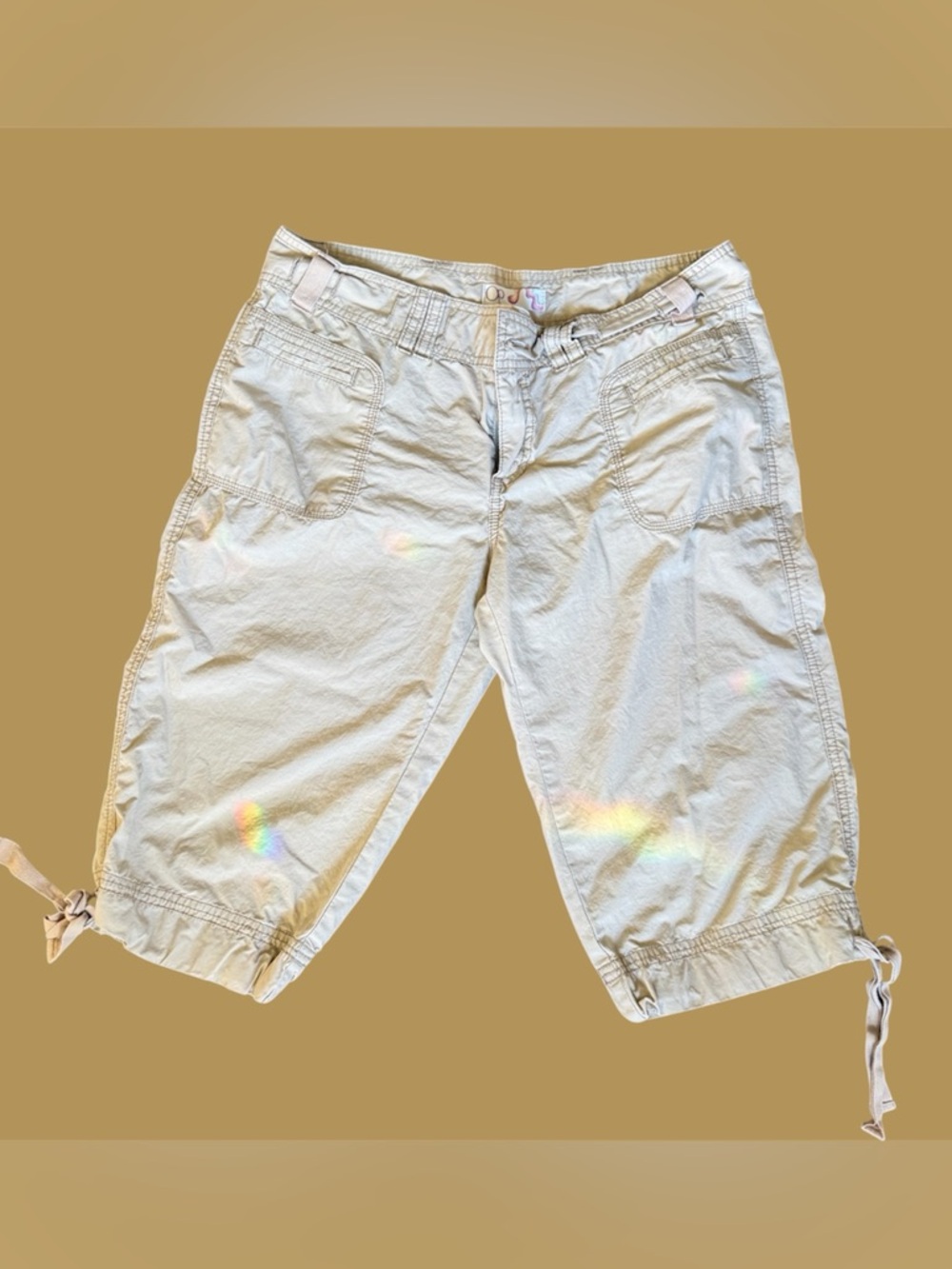 Y2K Tan Cropped Cargo Capris With Drawstring Details